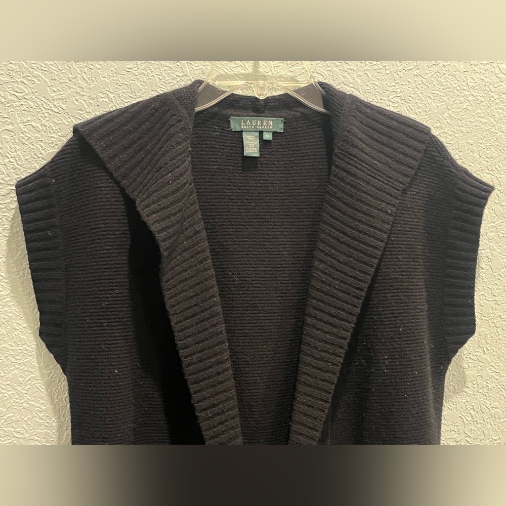 LAUREN RALPH LAUREN Black Knit Short Sleeve Hooded Longline Cardigan Size XS - Picture 5 of 13